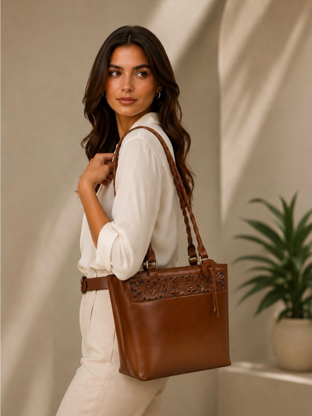 Patricia Nash Elegant Brown Leather Tote Bag